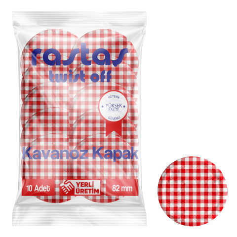 Rastaş Paketli 10 adet Kavanoz Kapağı - Ekose - 82 mm