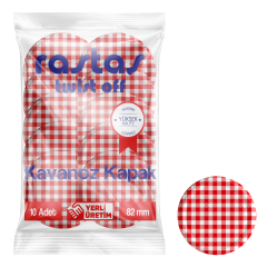 Rastaş Paketli 10 adet Kavanoz Kapağı - Ekose - 82 mm