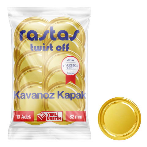 Rastaş Paketli 10 adet Kavanoz Kapağı -Gold - 82 mm