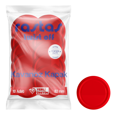 Rastaş Paketli 10 adet Kavanoz Kapağı - Kırmızı - 82 mm