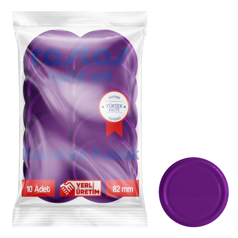 Rastaş Paketli 10 adet Kavanoz Kapağı - Mor - 82 mm