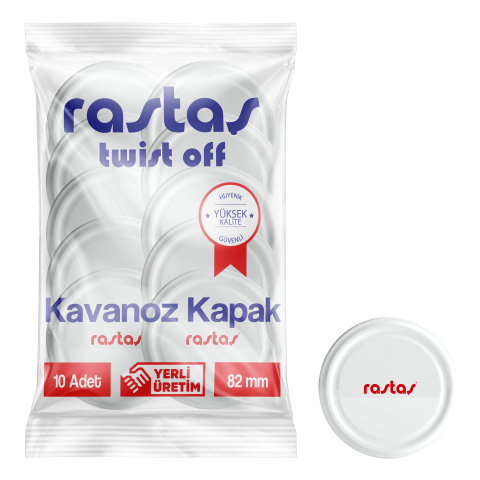 Rastaş Paketli 10 adet Kavanoz Kapağı -Beyaz Logolu - 82 mm