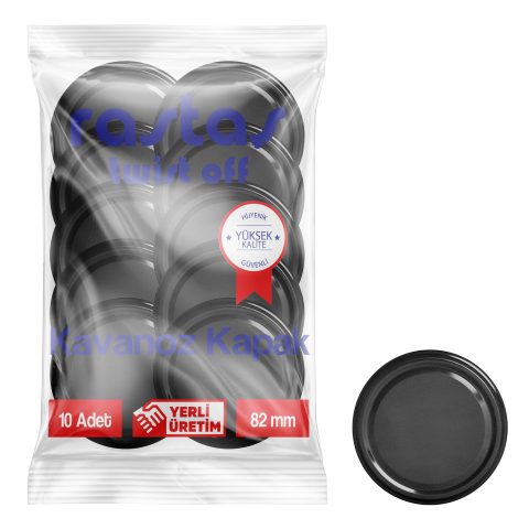 Rastaş Paketli 10 adet Kavanoz Kapağı - Siyah - 82 mm