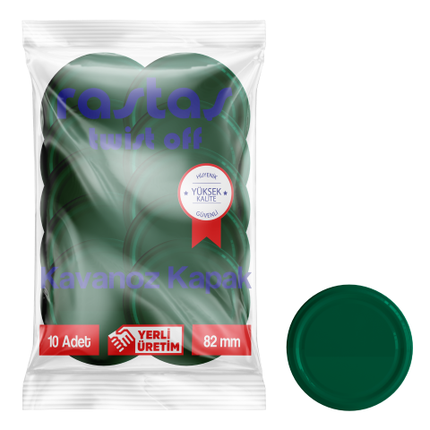 Rastaş Paketli 10 adet Kavanoz Kapağı -Zümrüt Yeşili - 82 mm
