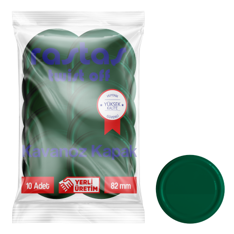 Rastaş Paketli 10 adet Kavanoz Kapağı -Zümrüt Yeşili - 82 mm