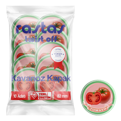 1 PAKET- 82 MM DOMATES DESENLİ KAVANOZ KAPAĞI (10 ADET/82 MM)