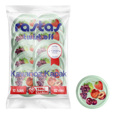 Rastaş Paketli 10 adet Kavanoz Kapağı -Meyveli - 82 mm