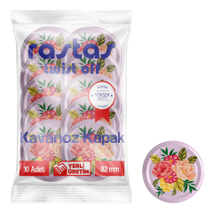 Rastaş Paketli 10 adet Kavanoz Kapağı -Pembe Çiçekli - 82 mm
