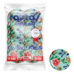 Rastaş Paketli 10 adet Kavanoz Kapağı -Yeşil Çiçekli - 82 mm