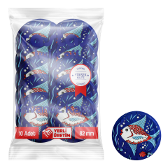 Rastaş Paketli 10 adet Kavanoz Kapağı - Balıklı - 82 mm